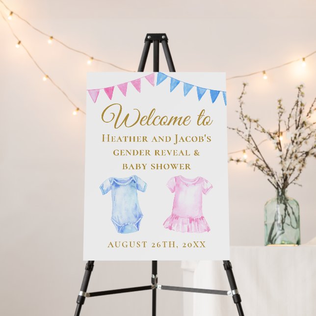 Pink Blue Gender Reveal Baby Shower Welcome Foam Board (In Situ (Stand))
