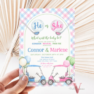 Pink Blue Gender Reveal Golf Par-TEE Baby Shower Invitation