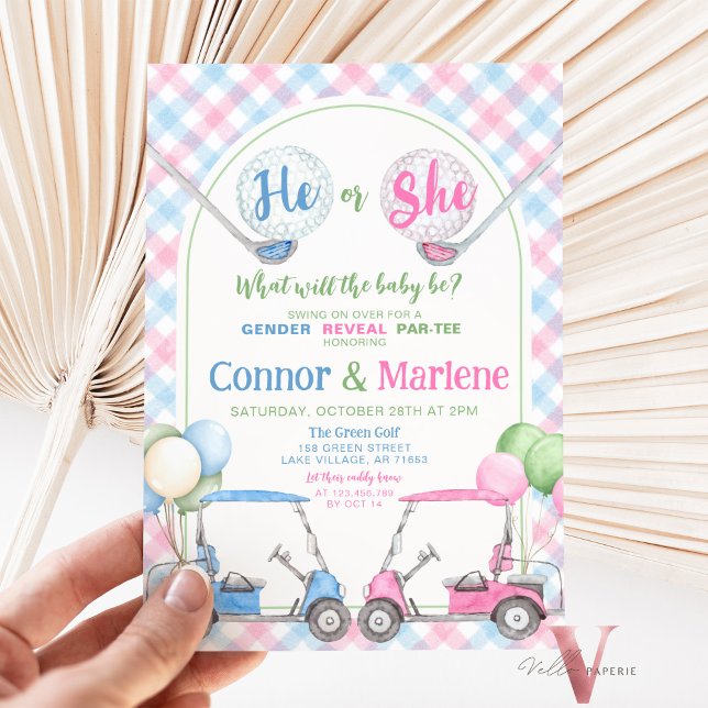 Pink Blue Gender Reveal Golf Par-TEE Baby Shower Invitation (Creator Uploaded)
