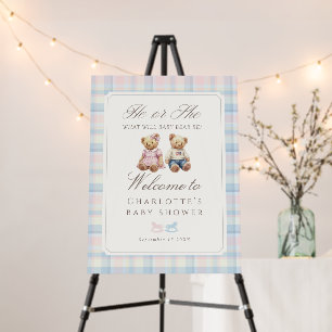 Pink Blue Gender Reveal Teddy Bear Welcome Sign