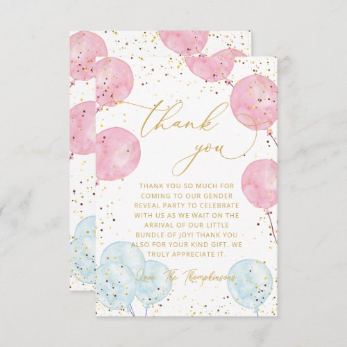 Pink Blue Gender Reveal Thank You Note Card