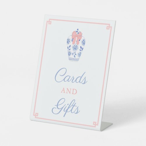 Pink  Blue Ginger Jar Baby Shower Cards And Gifts Pedestal Sign