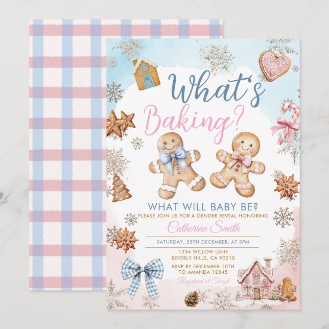 Pink Blue Gingerbread Gender Reveal Invitation (Front/Back)