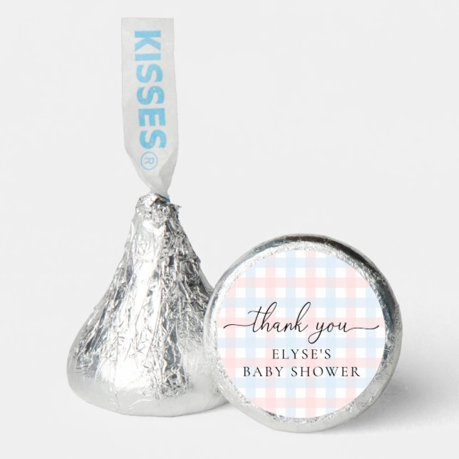 Pink Blue Gingham Baby Shower Hershey®'s Kisses® (Front)