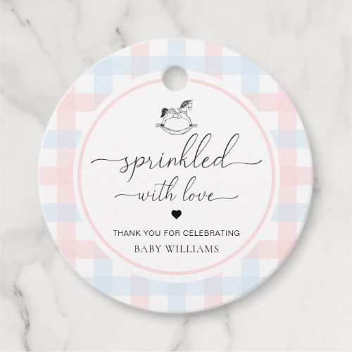 Pink Blue Gingham Horse Sprinkled With Love Favor Tags
