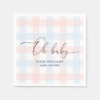 Pink Blue Gingham Oh Baby Paper Napkin