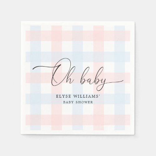 Pink Blue Gingham Oh Baby Paper Napkin
