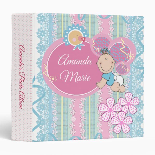 Pink Blue Girl Baby Photo Album 3 Ring Binder (Front/Spine)