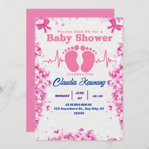 Pink  Blue Girl Baby Shower Invitation