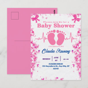 Pink & Blue Girl Baby Shower Postcard