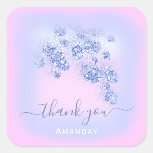 Pink Blue Glitter Floral Baby Shower  Favor Sweet Square Sticker