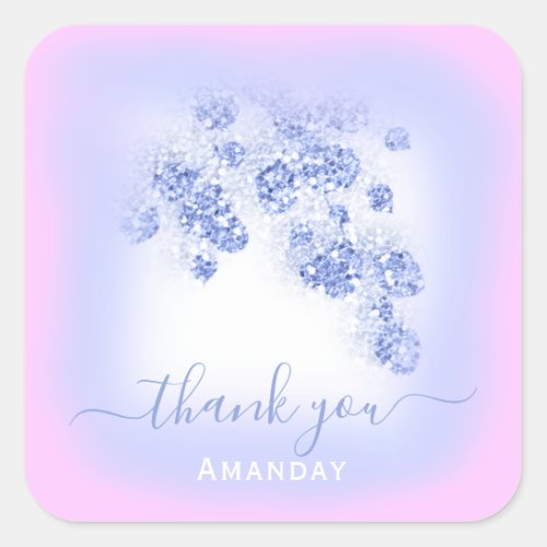 Pink Blue Glitter Floral Baby Shower Girl Favor Square Sticker