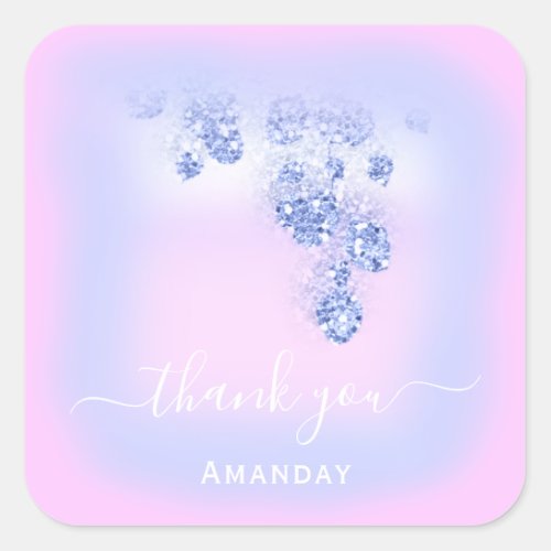 Pink Blue Glitter Floral Bridal Favor Sweet 16th Square Sticker