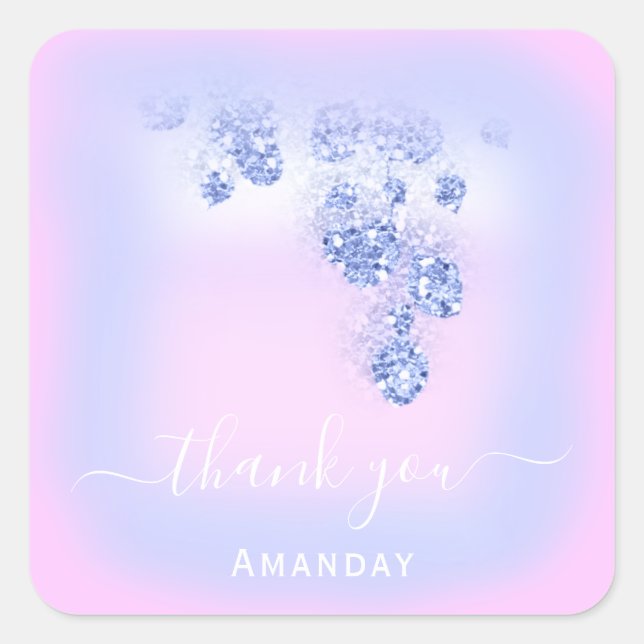 Pink Blue Glitter Floral Bridal Favor Sweet 16th Square Sticker (Front)