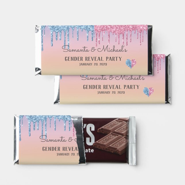 Pink Blue Glitter Gender Reveal party  Hershey Bar Favors (Front)