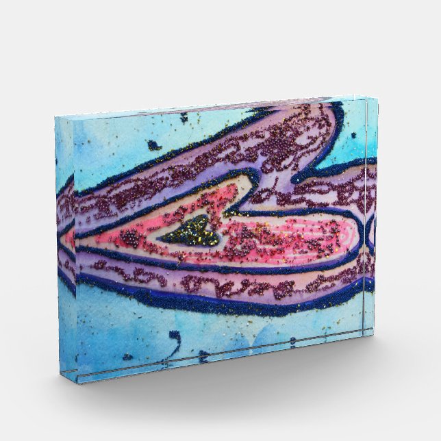 Pink Blue Glitter Hearts Award Paperweight (Left)