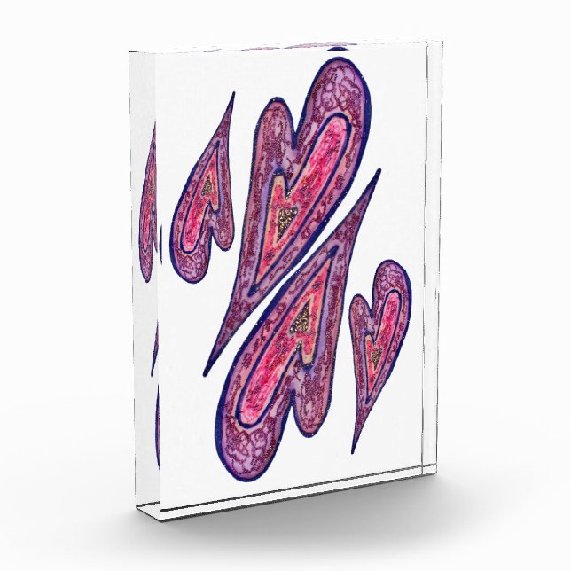 Pink Blue Glitter Hearts Award Paperweights (Left)