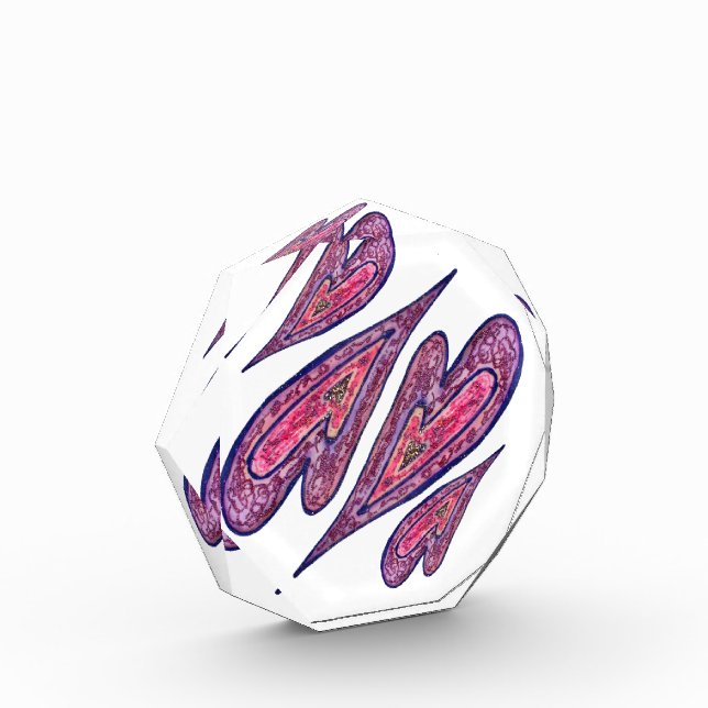 Pink Blue Glitter Hearts Award Paperweights (Left)