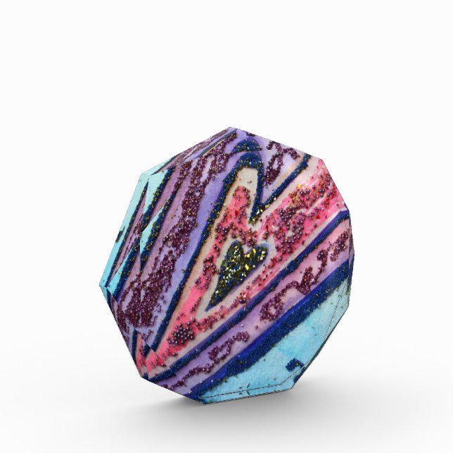 Pink Blue Glitter Hearts Award Paperweights (Left)
