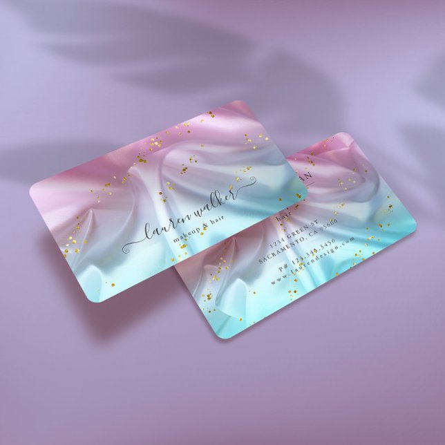 Pink Blue Glitter Satin Material Business Card (Creator Uploaded)