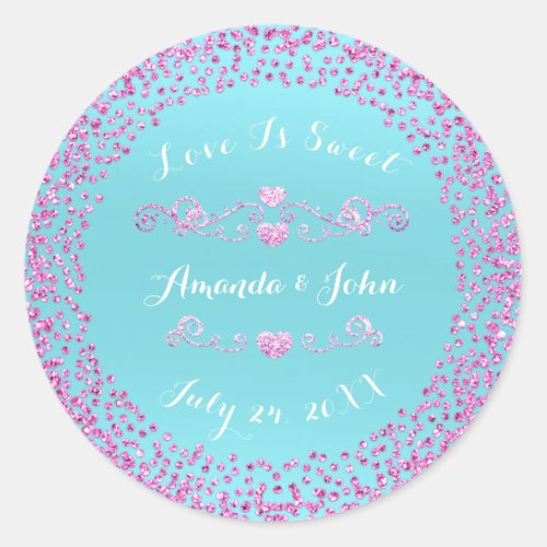 Pink Blue Glitter Save the Date Love Sweet Wedding Classic Round Sticker