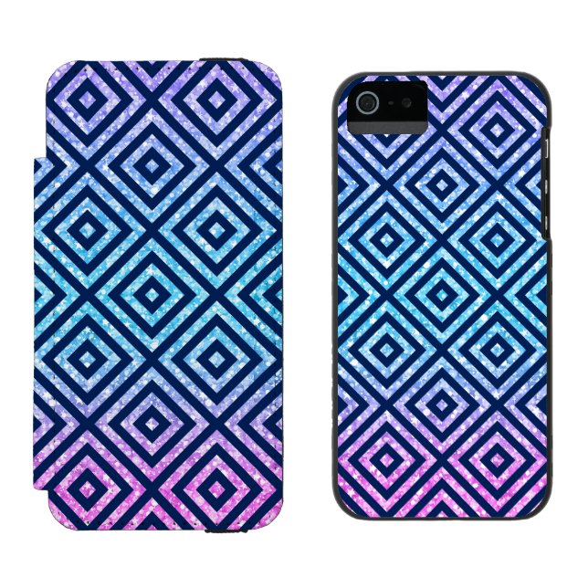 Pink & Blue Glitter With Modern Geometric Pattern Incipio iPhone Wallet Case (Side by Side)