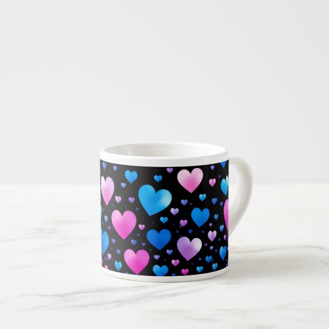 Pink & Blue Glowing Hearts  Espresso Cup (Front Right)