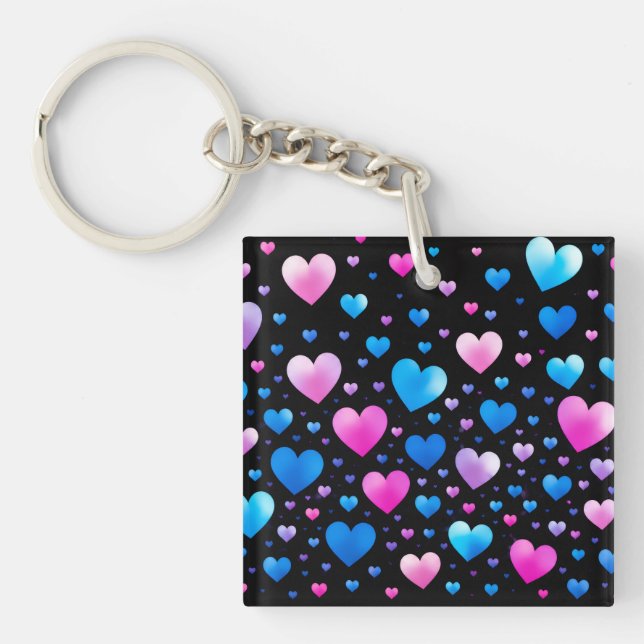 Pink & Blue Glowing Hearts  Keychain (Front)