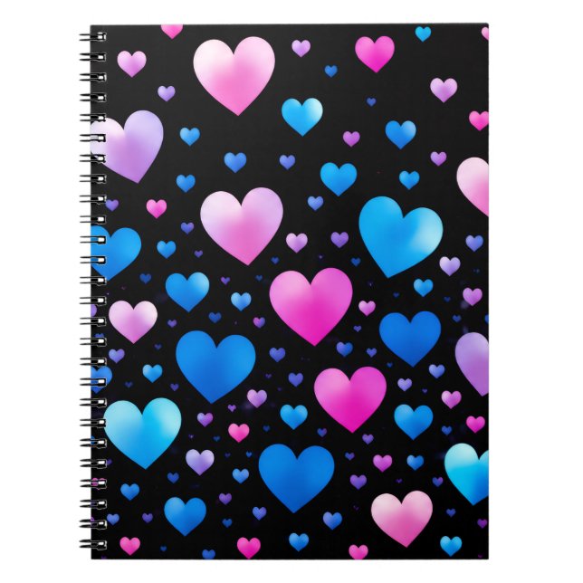 Pink & Blue Glowing Hearts  Notebook (Front)