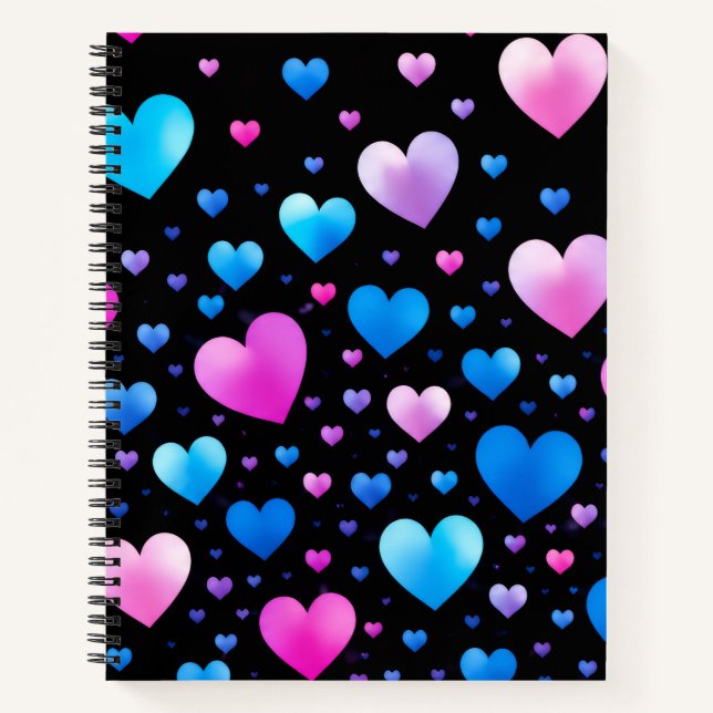 Pink & Blue Glowing Hearts  Notebook (Front)
