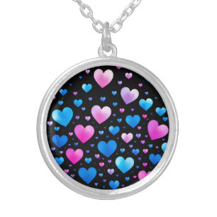 Pink & Blue Glowing Hearts  Silver Plated Necklace