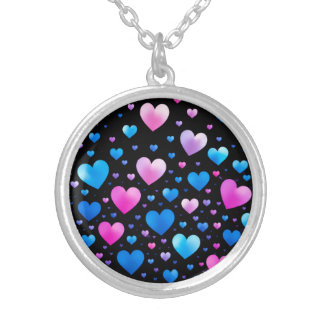 Pink & Blue Glowing Hearts Silver Plated Necklace