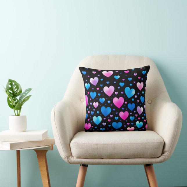 Pink & Blue Glowing Hearts  Throw Pillow (Chair)
