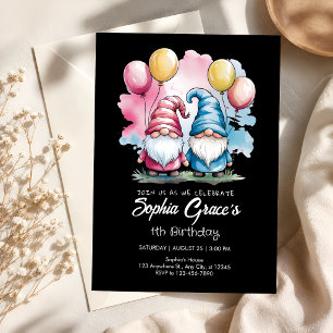 Pink & Blue Gnomes with Balloons Party Invitation