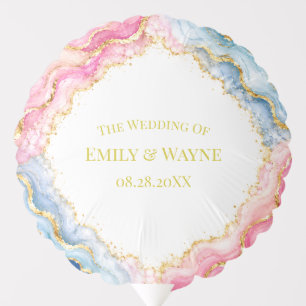 Pink Blue Gold Agate Wedding Balloon