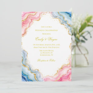 Pink Blue Gold Agate Wedding Celebration Invitation