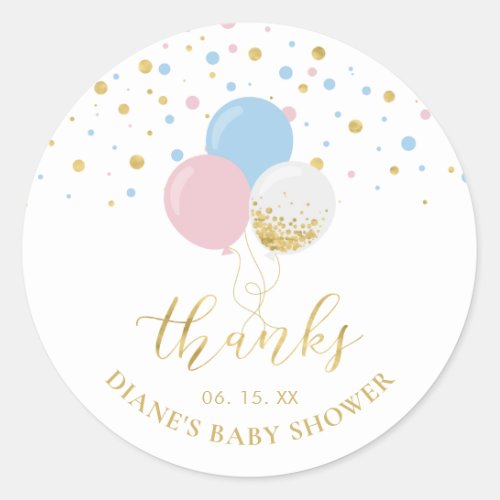 Pink Blue  Gold Balloons Baby Shower Favor Classic Round Sticker