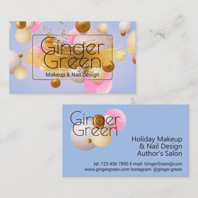 Pink Blue Gold Balloons Business Card (Front/Back)