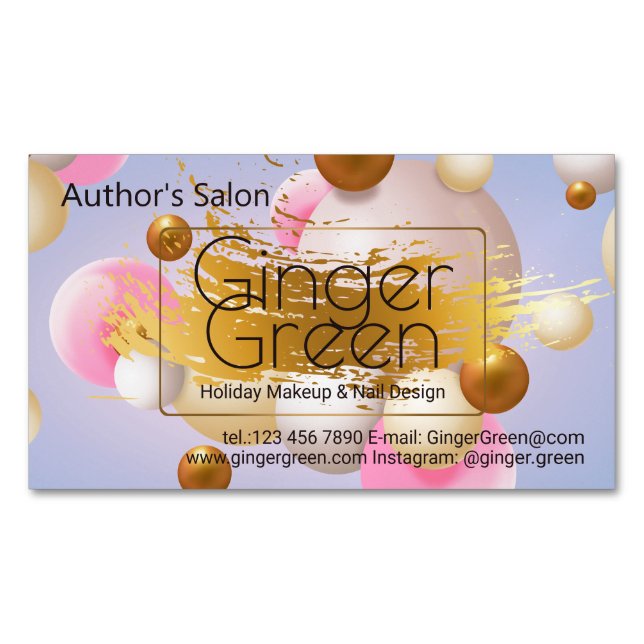 Pink Blue Gold Balloons Business Card Magnet (Front)