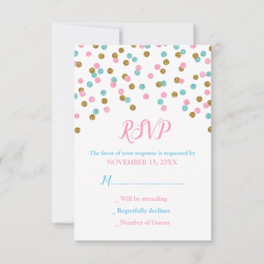 Pink Blue Gold Confetti Baby Shower Rsvp Cards Zazzle Com Pink Blue Gold Confetti Baby Shower