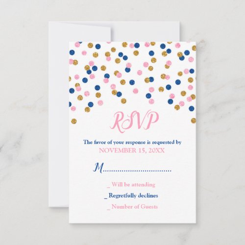 Pink Blue Gold Confetti Baby Shower RSVP Cards