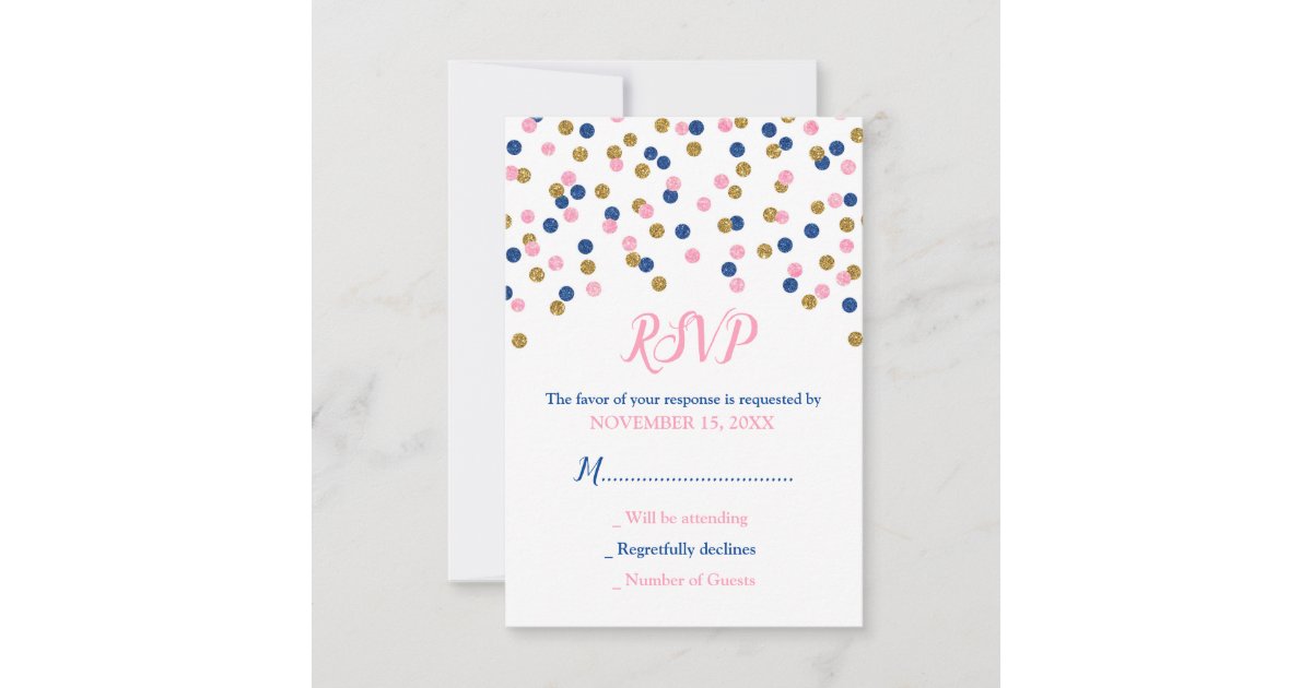 Pink Blue Gold Confetti Baby Shower Rsvp Cards Zazzle Com