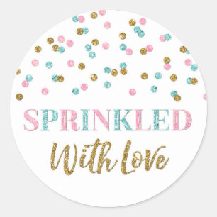 Pink Blue Gold Confetti Sprinkled with Love Classic Round Sticker
