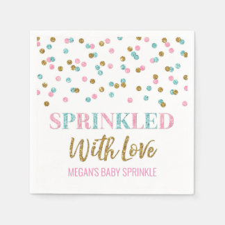 Pink Blue Gold Confetti Sprinkled with Love Napkins