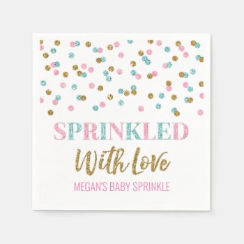 Pink Blue Gold Confetti Sprinkled With Love Napkins by DreamingMindCards at Zazzle