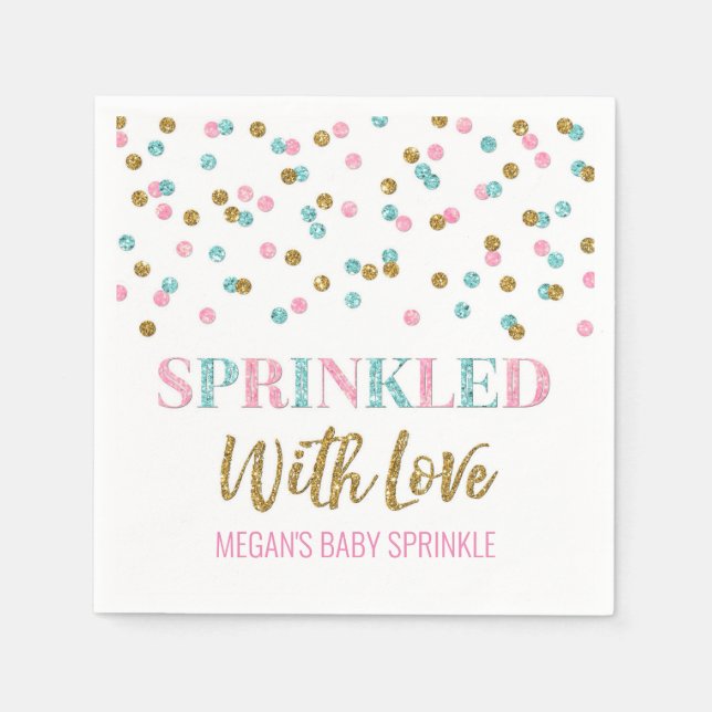 Pink Blue Gold Confetti Sprinkled with Love Napkins (Front)