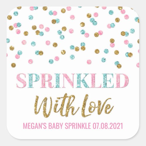 Pink Blue Gold Confetti Sprinkled with Love Square Sticker