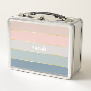 Pink Blue gold Custom Summer Color Block Stripes Metal Lunch Box