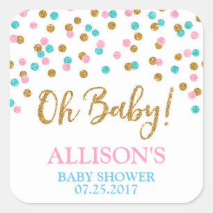 Pink Blue Gold Dots Baby Shower Favor Tags