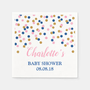 Pink Blue Gold Dots Baby Shower Napkins
